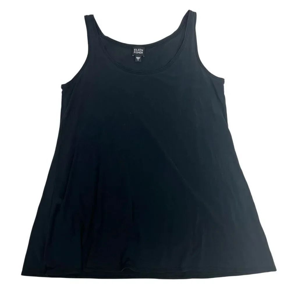 Eileen Fisher Womens Silk Jersey Sleeveless Scoop Neck Tank Top Black Small